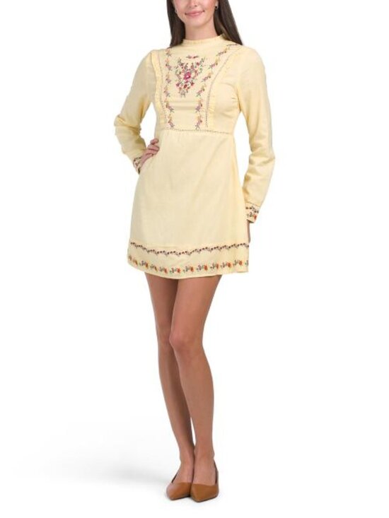 US TOGETHER Dresses & Skirts - US TOGETHER Embroidered Long Sleeve Mini Dress